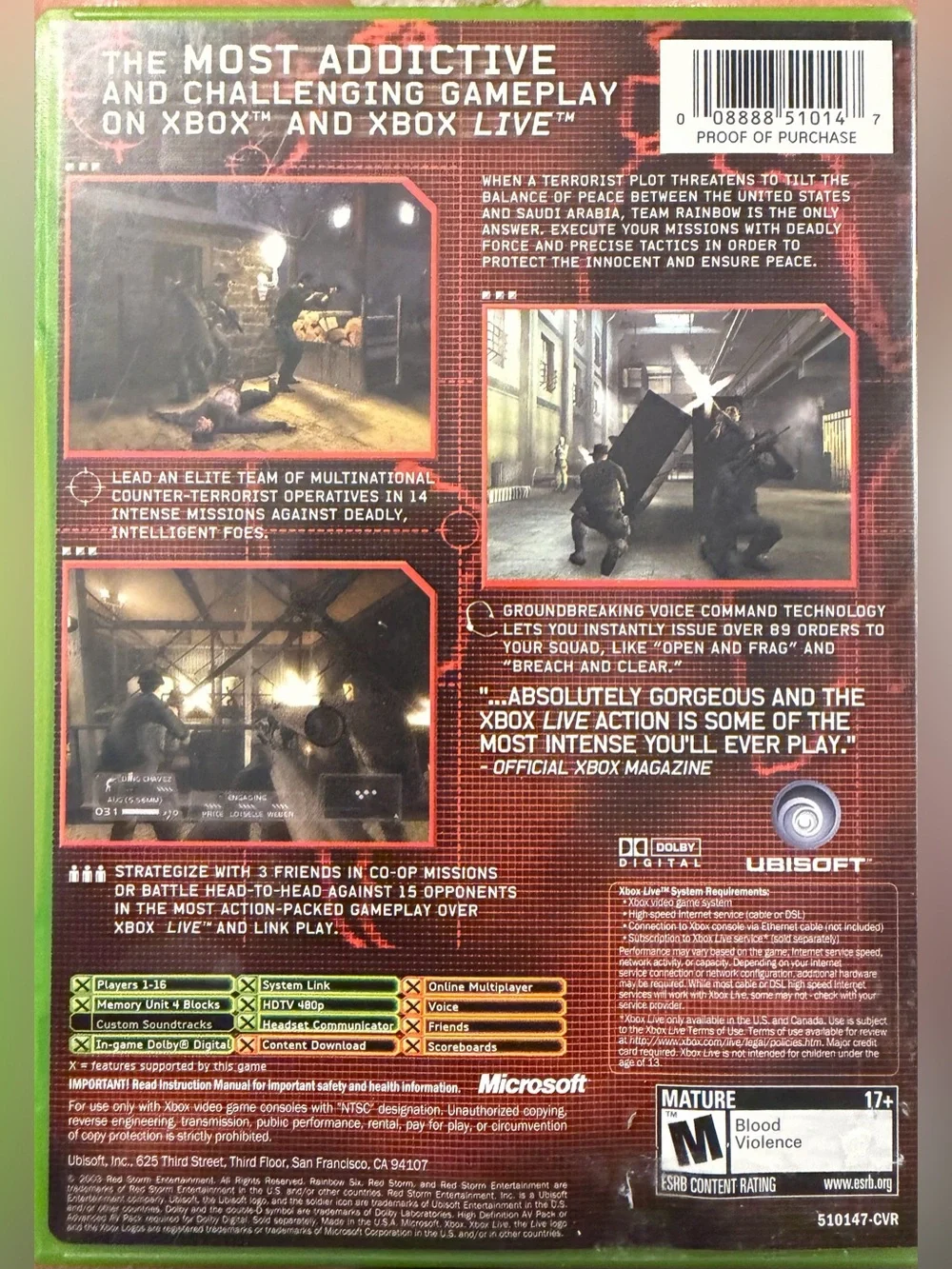 Xbox Tom Clancy’s Rainbow Six 3 Game